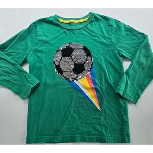 Mini Boden 5-6y Boys Green Long Sleeve Sequin Soccer‎ Ball Applique T Shirt
